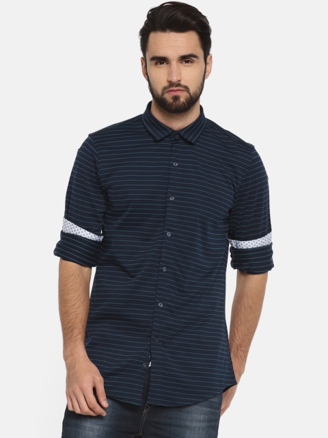 

Allen Solly Men Navy Blue Slim Fit Striped Casual Shirt