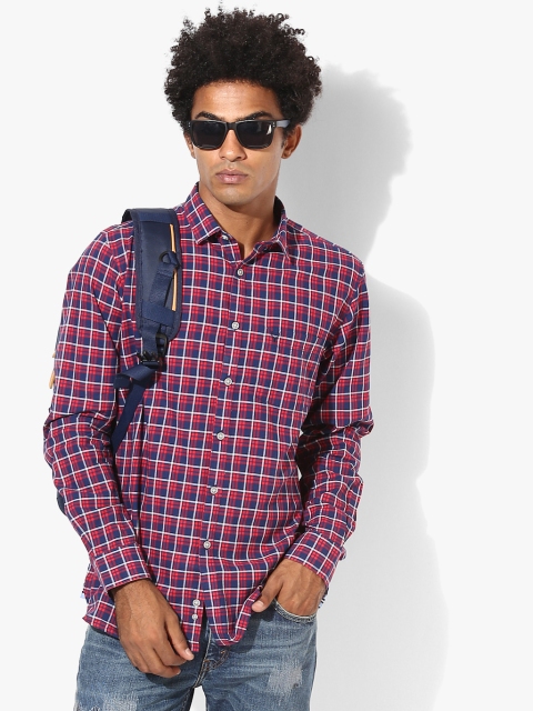 

Allen Solly Men Red & Navy Blue Checked Regular Fit Casual Shirt