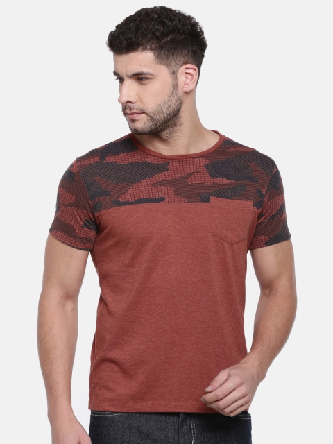 

Solly Jeans Co. Men Rust Brown Slim Fit Printed Round Neck T-shirt
