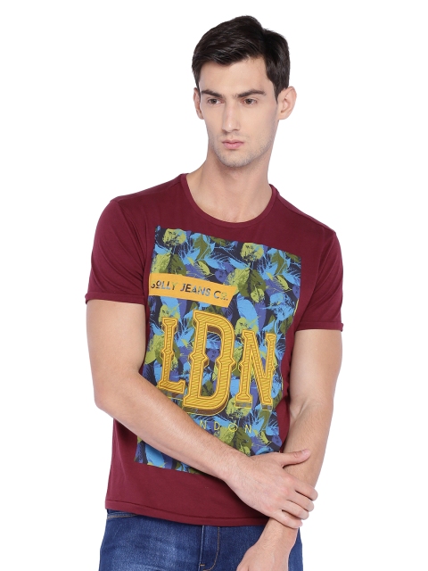 

Solly Jeans Co. Men Maroon Solid Round Neck T-shirt