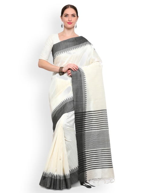 

Satrani Off-White Silk Blend Printed Bhagalpuri Saree