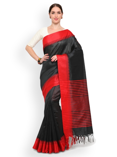 

Satrani Black & Red Silk Blend Printed Bhagalpuri Saree