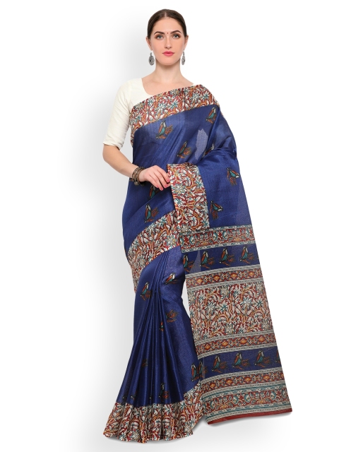 

Satrani Blue Printed Silk Blend Saree