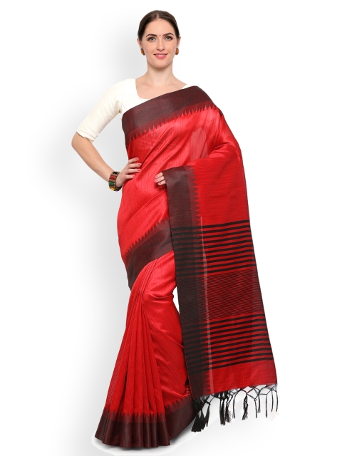

Satrani Red & Black Silk Blend Printed Bhagalpuri Saree