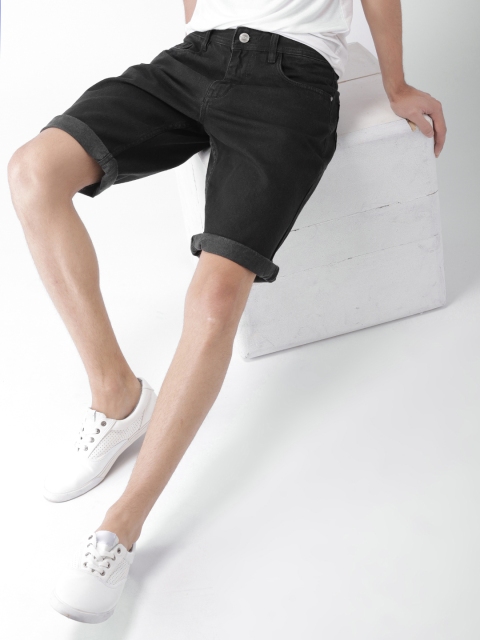 

Mast & Harbour Men Black Solid Regular Fit Denim Shorts