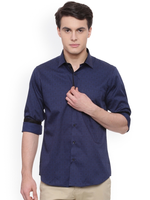 

Van Heusen Men Navy Blue Slim Fit Printed Semiformal Shirt