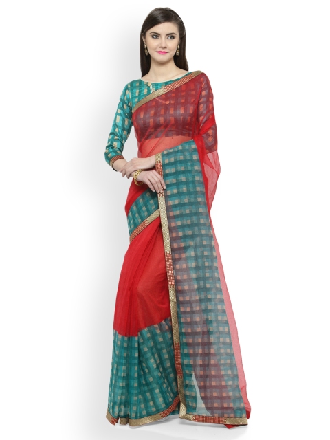 

Shaily Red & Green Cotton Blend Printed Saree