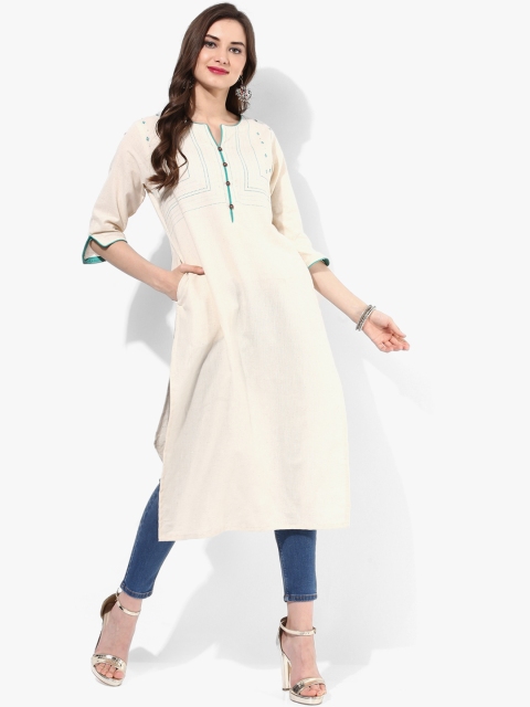 

Sangria Women Off-White Printed Straight Kurta