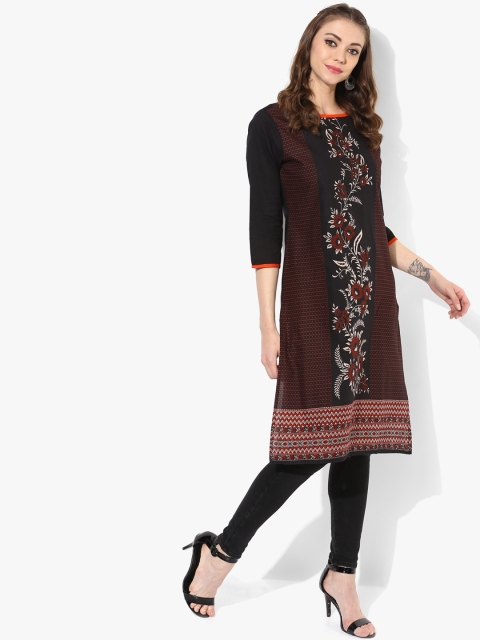 

Sangria Women Black Printed Straight Kurta