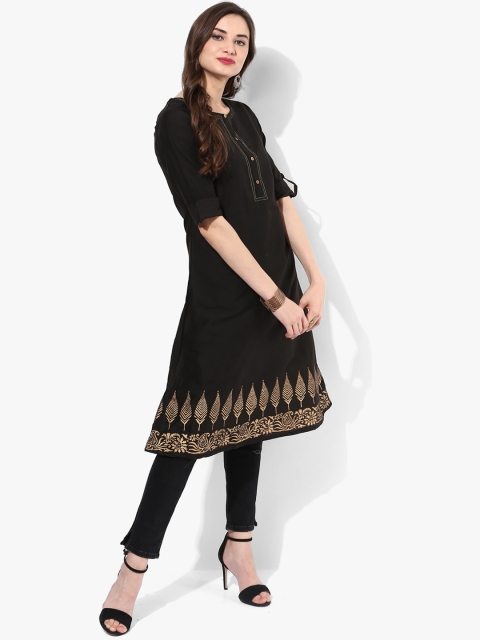 

Sangria Women Black Printed Straight Kurta
