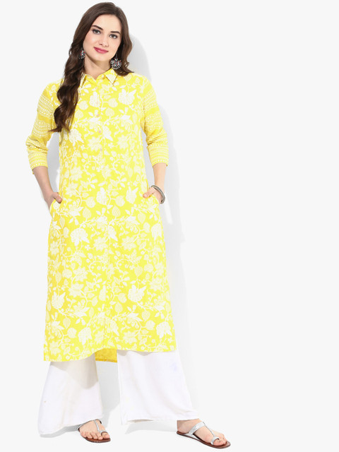 

Sangria Women Yellow Printed Straight Kurta