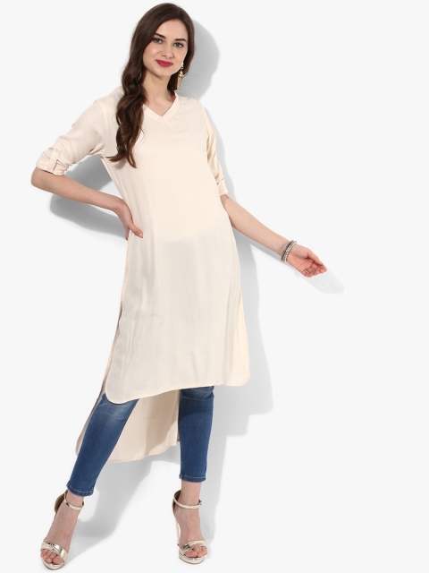 

Sangria Women Off-White Solid Straight High-Low Kurta