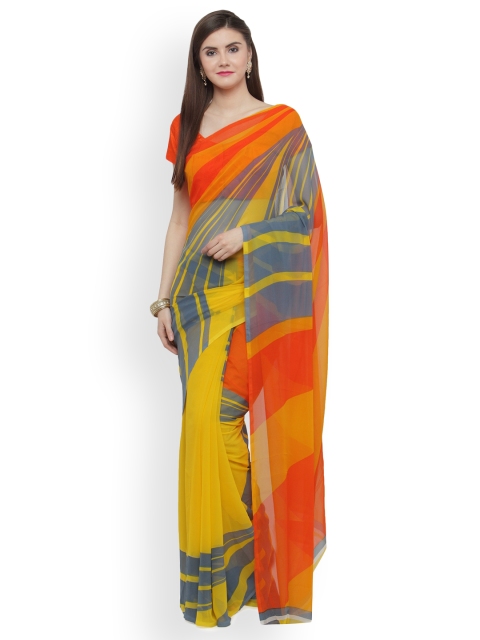 

Shaily Yellow & Orange Pure Georgette Printed Saree
