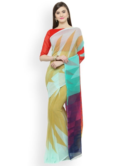 

Shaily Red & Green Pure Georgette Printed Saree