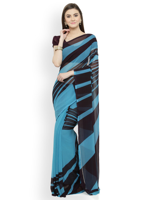 

Shaily Blue & Black Pure Georgette Printed Saree