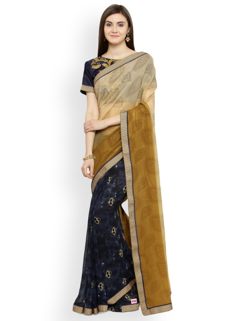 

Shaily Beige & Blue Pure Georgette Printed Saree