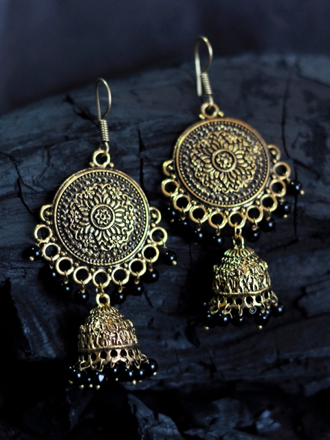 

Rubans Gold-Toned & Black Classic Jhumkas
