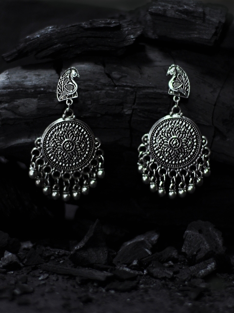 

Rubans Silver-Toned Peacock Shaped Chandbalis
