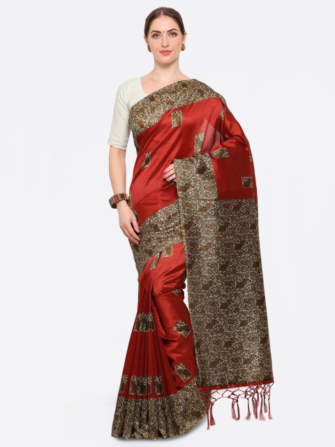 

Satrani Red & Beige Silk Blend Printed Saree