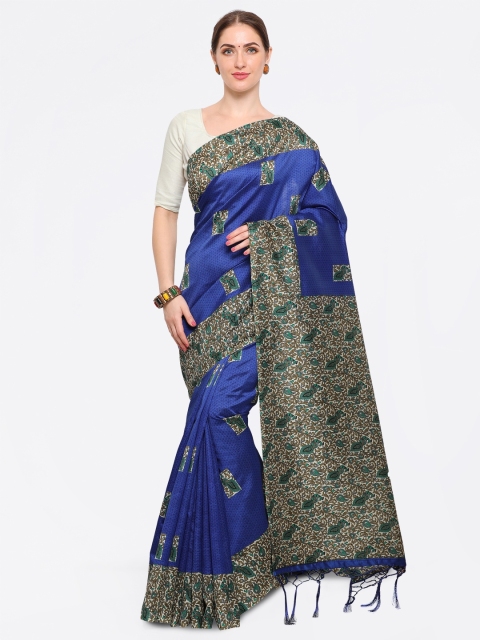 

Satrani Blue & Beige Silk Blend Printed Saree