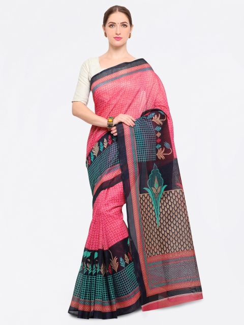 

Satrani Pink Silk Blend Printed Bhagalpuri Saree