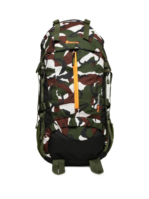 

Impulse Unisex Green & Brown Camouflage Print Thriller 65 Litres Rucksack