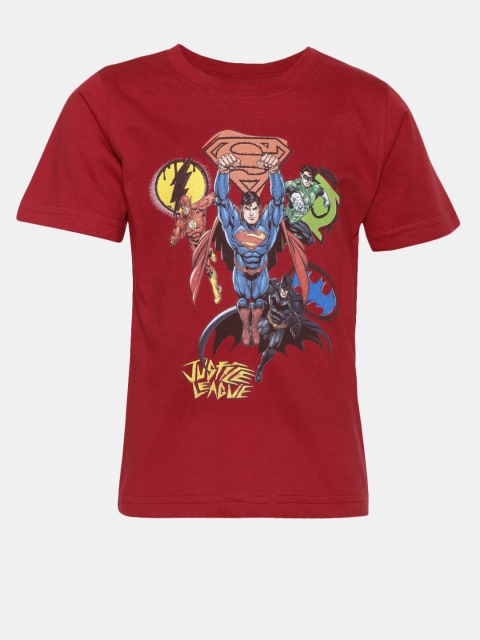 

YK Justice League Boys Red Printed Round Neck T-shirt