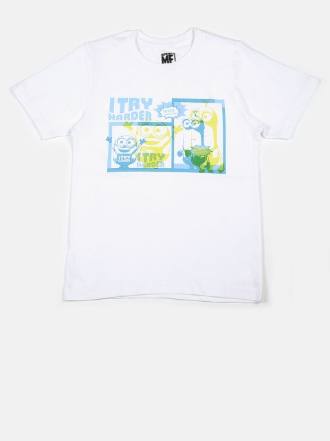 

YK Minion Boys White Printed Round Neck T-shirt