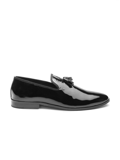 

Carlton London Men Black Patent Leather Tasselled Semiformal Slip-Ons