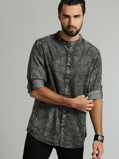

Roadster Men Black Regular Fit Faded Casual Shirt