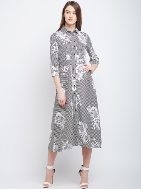 

PANIT Women Black Striped Shirt Dress