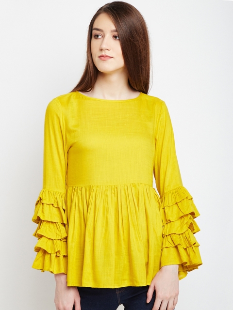 

PANIT Women Yellow Solid Peplum Top