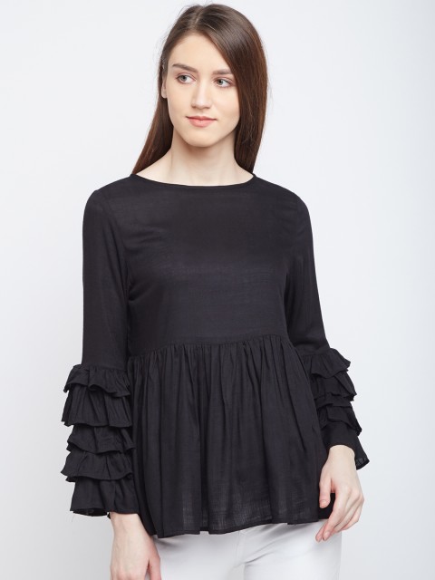 

PANIT Women Black Solid Peplum Top