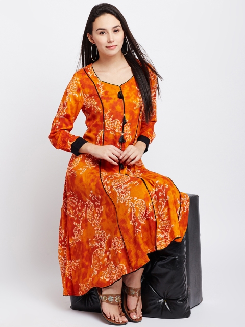 

PANIT Women Orange & White Printed A-Line Kurta