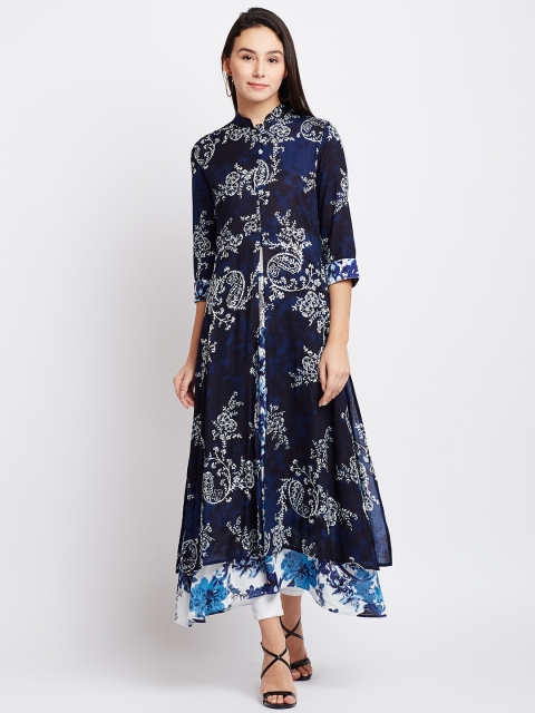 

PANIT Women Navy Blue & White Printed A-Line Kurta