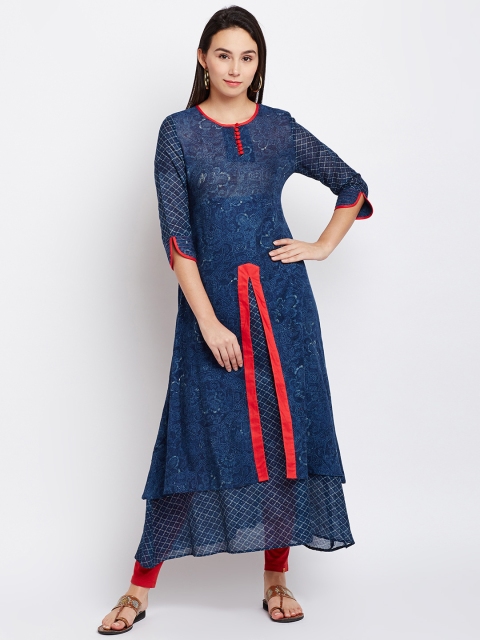 

PANIT Women Navy Blue Printed Anarkali Kurta