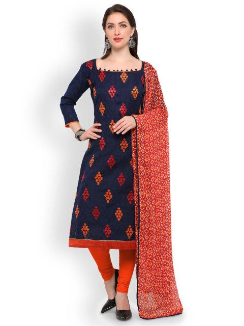 

Saree mall Navy Blue & Orange Unstitched Dress Material