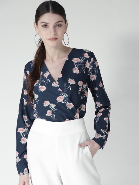 

20Dresses Women Navy Blue Floral Printed Wrap Top