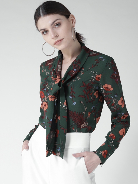 

20Dresses Women Green & Maroon Printed Shirt Style Top