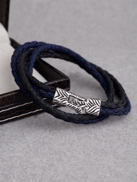 

Dare by Voylla Black Brass Silver-Plated Handcrafted Multistrand Bracelet