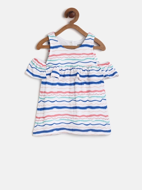 

MINI KLUB Girls White Striped Round Neck T-shirt