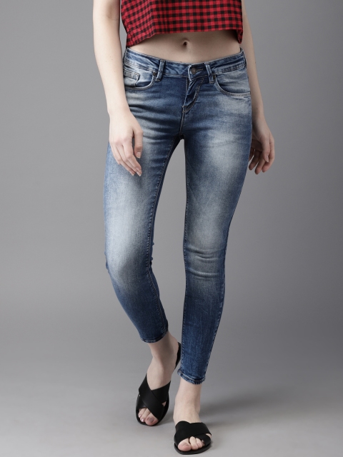 

HERE&NOW Women Blue Skinny Fit Mid-Rise Cropped Clean Look Stretchable Jeans