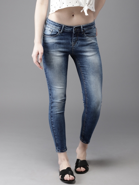 

HERE&NOW Women Blue Skinny Fit Mid-Rise Cropped Clean Look Stretchable Jeans