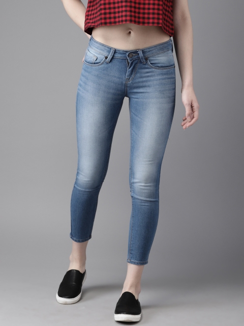 

HERE&NOW Women Blue Skinny Fit Mid-Rise Cropped Clean Look Stretchable Jeans