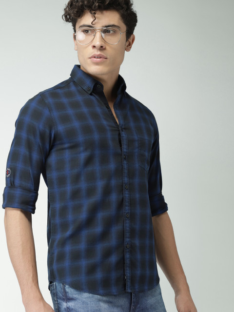 

Harvard Men Blue & Black Slim Fit Checked Casual Shirt