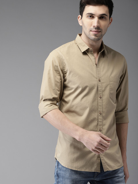 

HERE&NOW Men Khaki Regular Fit Solid Casual Shirt