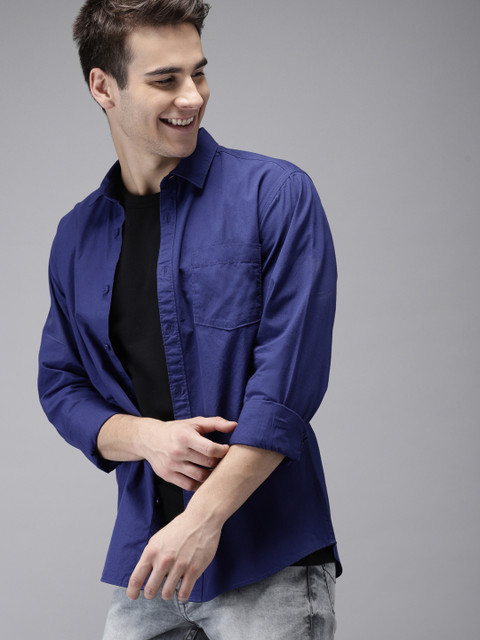

HERE&NOW Men Navy Blue Regular Fit Solid Casual Shirt