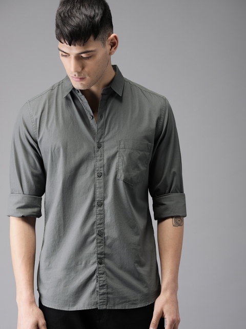 

HERE&NOW Men Grey Regular Fit Solid Casual Shirt