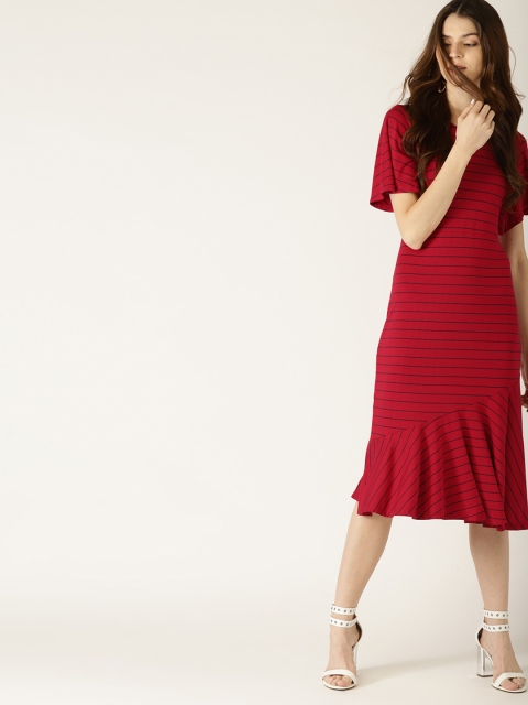 

United Colors of Benetton Women Red & Navy Blue Striped A-Line Dress