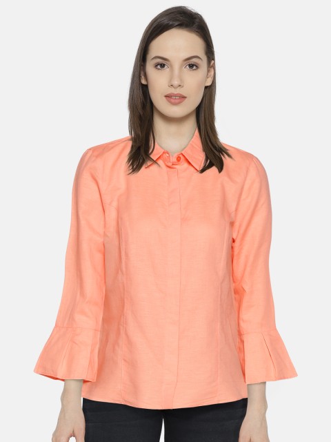 

United Colors of Benetton Women Peach-Coloured Regular Fit Solid Casual Shirt